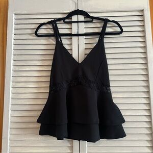 Black Lace-Trim Cami Top - Women's Layered V-Neck